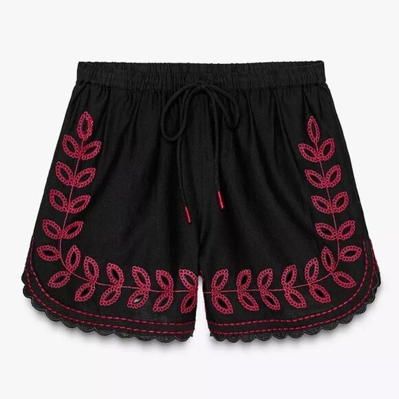 ZARA ZW COLLECTION EMBROIDERED SHORTS - Picture 3 of 4